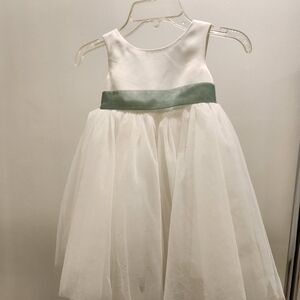 Azazie White Dress with Green Sash